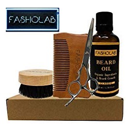 Beard Grooming Kit for Men - Organic Beard Growth - Professional Barber Beard Trimming Set - Beard Brush Beard Oil Wooden Comb Sharp Stainless Steel Scissors - Scented Beard Gift for Him