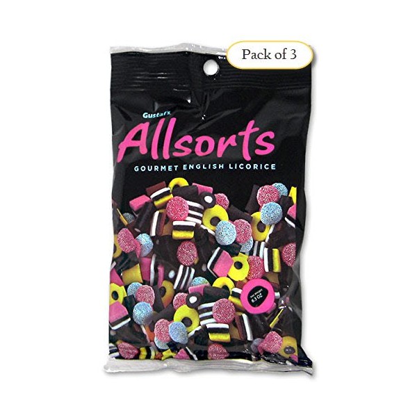 Gustaf's Allsorts Gourmet English Licorice – Natural Color & Flavors - 6.3 Oz Bag (Pack of 3)