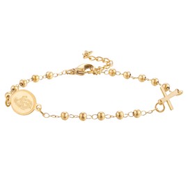 Cross Gift, Dainty Gold Cross Virgin Mary Charm Rosary Chain Catholic Bracelet, Women's Faith Jewelry Miraculous Medal Bracelet, Inspirational Christian Gift for Confirmation, Baptism