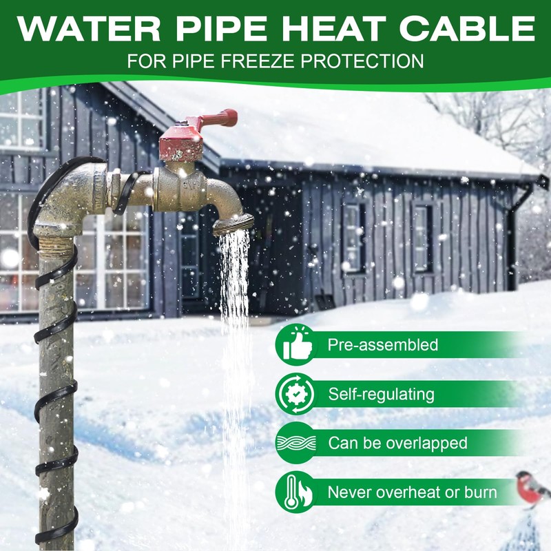 FYSFLYA 50FT Heat Tape for Water Pipes，-40°F Anti-Freeze De-Icing Heating