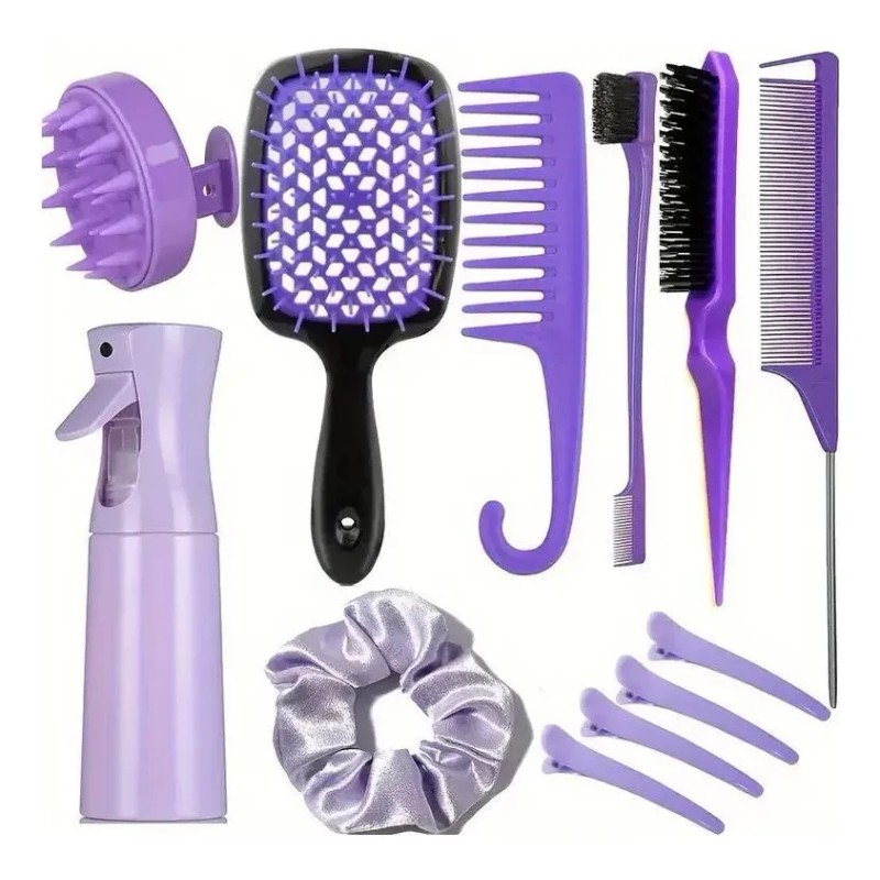 Kit 12 Piezas Peines Cepillos Atomizador Y Pinzas Cabello
