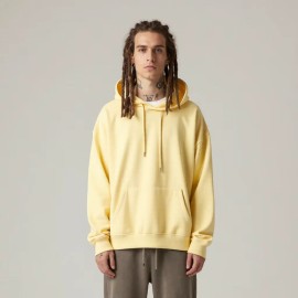 Casual Daily Drop Shoulder Terry Cotton Hooded Top Simple Stylish Design Men's Custom Designer Oversized HoodieColor: Yellow, Size: L