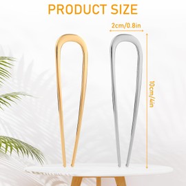 2PCS Metal French Hair Pins, Hair Pins, French Twist Hair Pins, U Shaped Hair Pins, French Pins for Thick Hair for Women Girls Hair Types Styling Hair Accessories (1 Gold & 1 Silver)