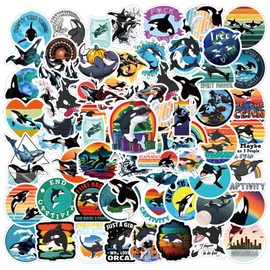 60pcs Whale Stickers, Ocean Shark Animal Stickers，orca Stickers，Aesthetic Children's Waterproof Vinyl Girls, Teenagers, Adults, Water Bottles, Laptops, Handbags, Birthday Party Supplies Favors