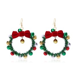 Christmas Earrings for Women Holiday Earrings Jingle Bell Bow Tree Snowflake Stars Earrings Drop Dangle Earring Party Jewelry Festival Decoration (Grass Ring Bell Earrings)