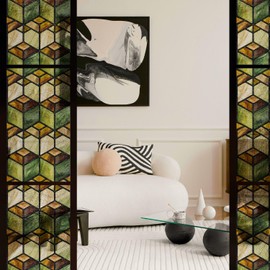 neukids Geometric Static Cling Decorative Window Film, Original Hand Drawn Faux Stained Glass Effect Window Privacy Film Decorative for Bedroom Doors (Spring Cornfield 16.92X118.11 Inch)