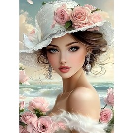 MXJSUA Beautiful Woman Diamond Painting Kits for Adults, 5D Diamond Art Kits for Beginners, DIY Full Round Drill Picture with Diamond for Home Wall Decor, 30x40cm