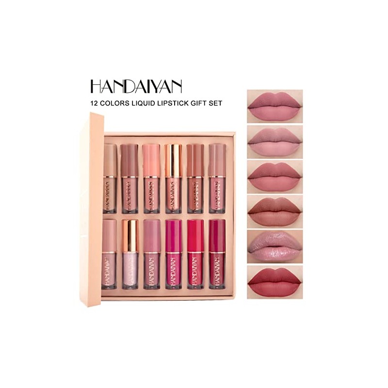 12 Colors Matte Nude Lipstick Set Velvety Long Lasting Non-stick