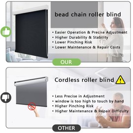 (37" W x 72" L, Black) JDALL Corded Roller Blinds for Windows, Blackout Waterproof Fabric, Thermal Insulated, UV Protection, Window Shades for Living Room, Office, Bathroom, Easy to Install