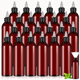 Barydat 24 Pcs 8 oz Squeeze Bottle Twist Top Applicator Bottles Empty Hair Oiling Bottle with 4 Funnels Refillable Plastic Liquid Containers Amber Plastic Bottles for Liquid Hair Oil Shampoo Lotion