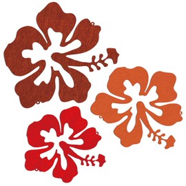 CroBlissful 3 Pcs Hawaiian Metal Hibiscus Wall Art Rustic Tropical Hibiscus Flower Wall Decor Vintage Tropical Plant Plaque for Home Bathroom Office (Orange, Red, Brown)