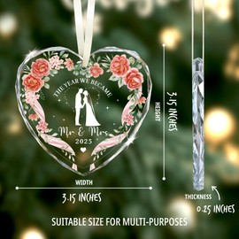 Funitz The Year We Became Mr and Mrs 2025 Ornament – Heart Glass Just Married Ornament with Gift Box, First Married Christmas Ornaments, Newlywed Wedding, 1stChristmas Bridal Gifts