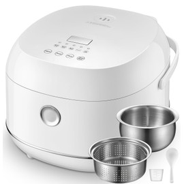 Novaspark Stainless Steel Rice Cooker Small 6 Cup (Uncooked) / 12-Cup (Cooked) with Stainless Steel Inner Pot, Compact Mini Rice Cooker Small Kitchen, Low Carb Rice Maker, 24H Timer and Auto Keep Warm