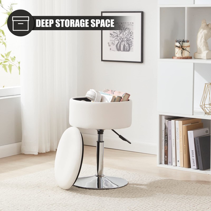RUCUKEN Adjustable Ottoman Stool White Vanity Stool Vanity Chair for