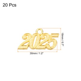 sourcing map 20pcs 15mm 2025 Graduation Year Charm 3D Metal Tassel Year Number Charm Year Pendant Mini for DIY Anniversary Jewelry Making Crafts, Gold Small