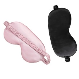 2 Pack Sleep Masks Soft Silk Satin Travel Light Blocking Eye Mask Covers for Sleeping with Adjustable Elastic Strap, Soft Eye Cover Eyeshade for Night Sleeping, Travel, Nap (Black & Pink)