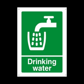 Drinking Water Plastic Sign with 4 Pre-Drilled Holes - Safe Drinking/Food Hygiene (HS5)