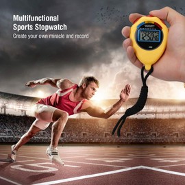 Stopwatches, Sports Stopwatch Digital Watch, Professional Stopwatch with Display for Referee and Match, Sports Competitions, Gym and Other Sports (Yellow)
