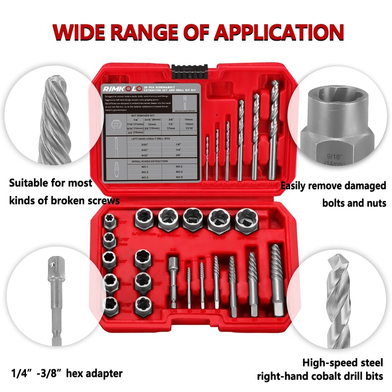 RIMKOLO 26-Piece Screw & Drill Bit Set, Multi-Spline & Bolt