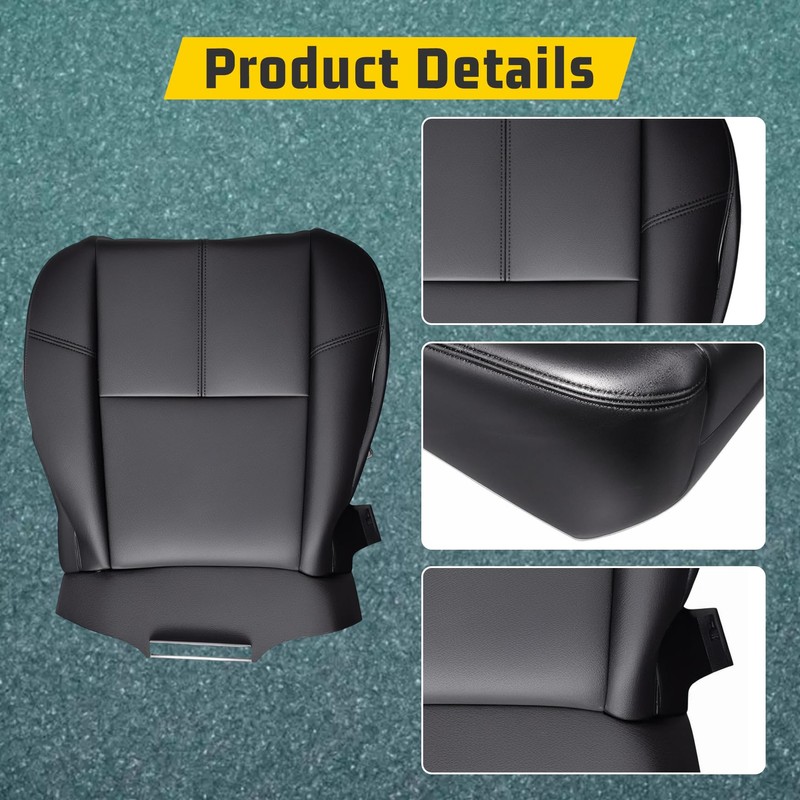 BABERGOU Black Leather Driver or Passenger Bottom Seat Cover Compatible