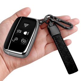 Sindeda for Land Rover Key Fob Cover with Keychain Soft Full Protection Key Shell Key Case Compatible with Land Rover LR4 Range Rover Sport Evoque Jaguar XF XJ XJL F-pace (Silver)