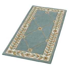 Fleurette Traditional Runner Rug | 2 feet 3 inches x 5 feet | Classic Wedgewood Blue | Elegant Hand-tufted & Handcarved Pure Wool Rectangle Runner Rug | Timeless Diamond Latticework, Florals & Leaves