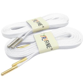 YJRVFINE Flat Waxed Shoe Laces: 2 Pairs 47 Inch White Wax Shoelaces With Metal Tips for Sneakers