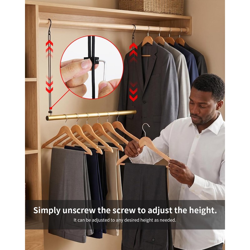 BaiNong Adjustable Closet Hanging Rod 17-30" Gold Closet Rod Extender