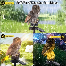 LED Solar Grey Owl Light, Outdoor Cute Animal Courtyard Warm Light Decorative Light, Infinite Dusk to Dawn Garden Light Waterproof.