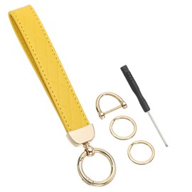 [PATIKIL] Leather Wristlet Key Chain PU Car Key Chain Holder Universal Decorative Wrist Key Chain with 2 Key Rings for Men and Women with Anti-lost D Ring and Driver Yellow