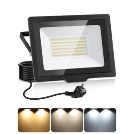 50 W Outdoor LED Spotlight with Plug and 1.5 m Cable, 3000 K/4500 K/6500 K LED Headlight with Memory Function, 5000 LM IP66 Waterproof LED Floodlight for Yard, Garden, Garage, Sports Field