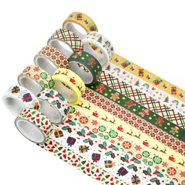10 Rolls Christmas Washi Tape Set Vintage Decorative Tape Xmas Gifts Holiday Paper Tape Elk Scrapbooking Tape Writeable Decorative Tapes Aesthetic Washi Tape for Gift Wrapping