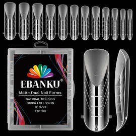 EBANKU 120 PCS Clear Matte Round Curved Dual Nail Forms System Coffin Nail Mold Tips Acrylic Nail Extension Tools for Nail Art Salon