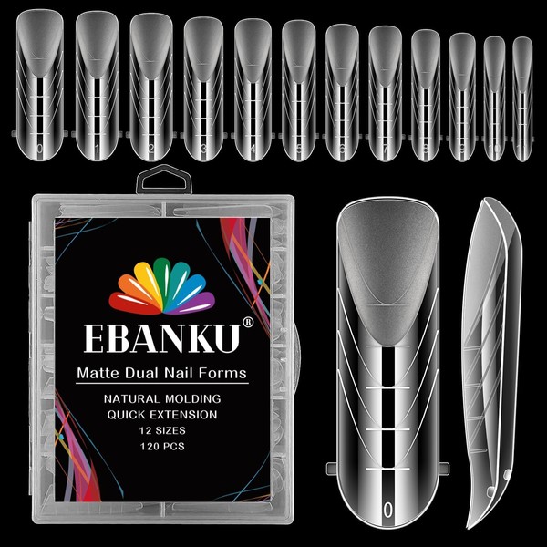 EBANKU 120 PCS Clear Matte Round Curved Dual Nail Forms