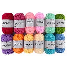 QKHEE Wool Yarn, 12 Color Set, Acrylic Yarn, Thick, Medium Point, 1 Ball 0.9 oz (25 g), Approx. 254.6 ft (70 m), Hook Knitting, Knitting, Stuffed Yarn, Plush Yarn (SPRING)