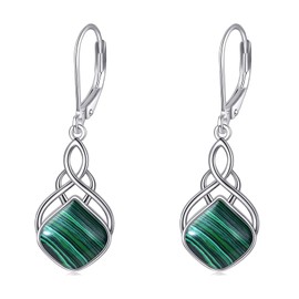 Irish Earrings for Women Sterling Silver Celtic Knot Leverback Earrings Nature Stone Malachite Dangle Earrings Jewelry Gifts