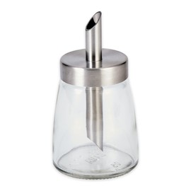 RSVP International Glass Sugar Dispenser with Pour Spout Stainless Steel Lid, Sleek Decorative Design for Countertop, Cabinet or Coffee Bar, 2.5x5.2x5