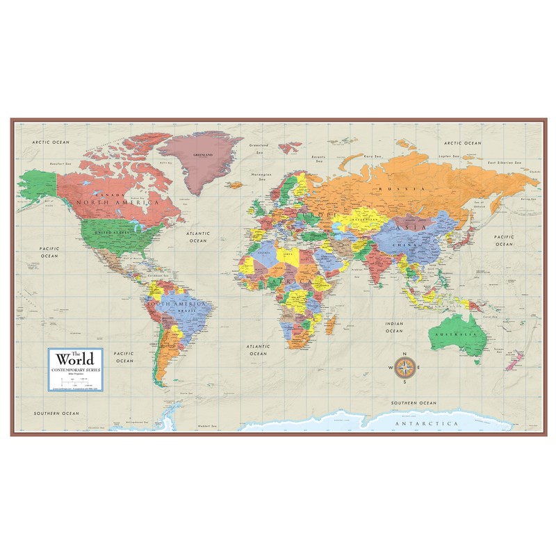 48x78 Huge World Contemporary Elite Wall Map Laminated