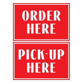 Order Here Pick Up Here Sign Stickers Set | Coffee Bar, Food Truck, Ice Cream Shop, Store Display and Decor Signs. Outdoor Rated Vinyl Decals, 8" x 12"