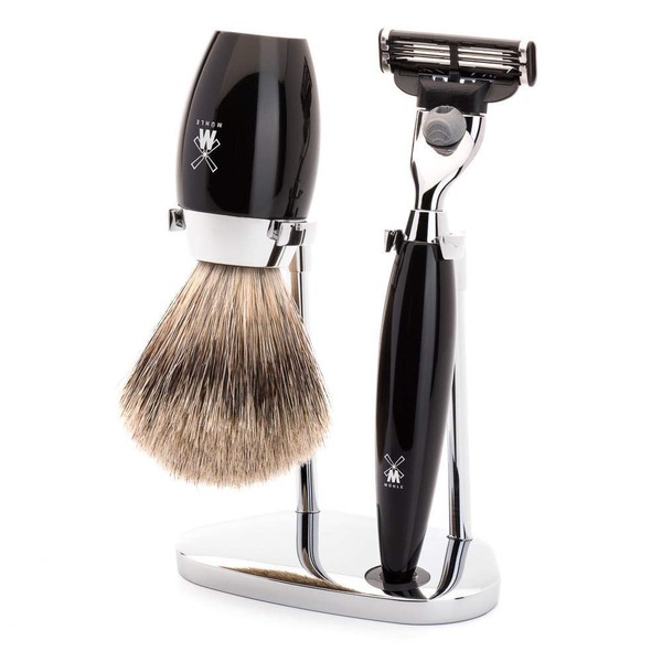 Mill Kosmo Black High-grade Resin Silver Tip Badger Hair Shaving Set of 3