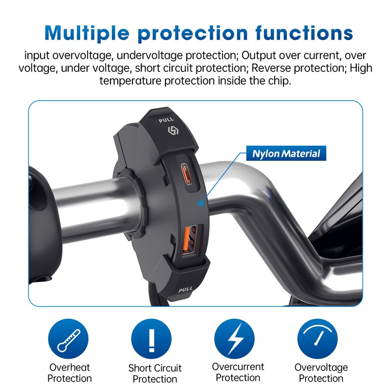 Waterproof Motorcycle Phone Charger, Fast Charging 48W USB C Outlet