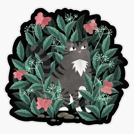 Butterfly Garden (Tabby Cat Version) Bumper Sticker Vinyl Decal 5"