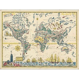 Historic Map : Adventure map of Captain Ezra Diamond. Copyright 1933 - Vintage Wall Art - 30in x 24in