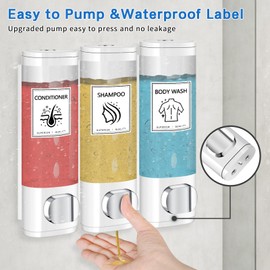 Volufia Shower Dispenser 3 Chamber No Drill, Shampoo Dispenser for Shower Wall, Shampoo and Conditioner Dispenser, Shower Soap Dispenser Bathroom 3x300ML, White