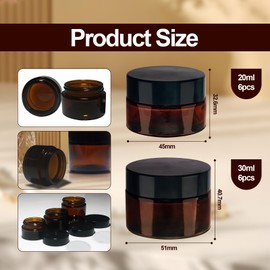 Brown Glass Ointment Jar, Cream Container, Small Tin with Lid, Travel Sample Container, Cream Jars for Filling Cosmetics, Lotions, Creams (20 ml, 6 Pack, 30 ml, 6 Pack)