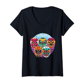 Womens Mexican Wrestling Mask I Cool Mexican Wrestling V-Neck T-Shirt