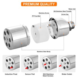 Catilon Automatic Water Level Control Valve, 1/2" Water Tank Float Valve, 304 Stainless Steel Auto Shut Off Ball Mini Float Valve for Water Tank, Swimming Pool, Pond