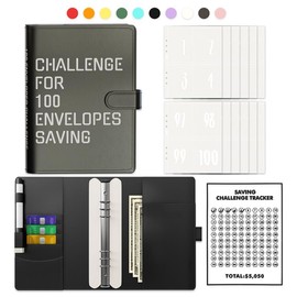 100 Envelopes Money Saving Challenge Binder Budget Planner, Budget Book With Cash Savings Challenge, 52 Week Money Binder, 4 Envelopes Per Page, A Total Of 25 Pages:_black