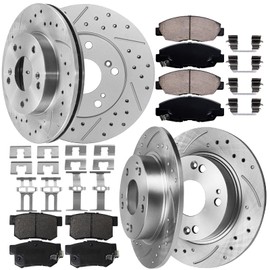 AUTOCLUB Front 10.3 in and Rear 10.24 in Brake Kit for 2006-2011 Honda Civic, Drilled Slotted Brakes Rotors and Ceramic Pads Replacement Vented, 31311 465A 31420 537 [4-Wheel Disc Brakes]