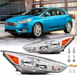 Halogen OE Style Headlight Assembly For 2015 2016 2017 2018 Ford Focus S SE ST SEL Titanium Replacement Focus Mark 3 Facelift Halogen Headlamps With Aluminum Bezel Amber Reflector Without LED DRL